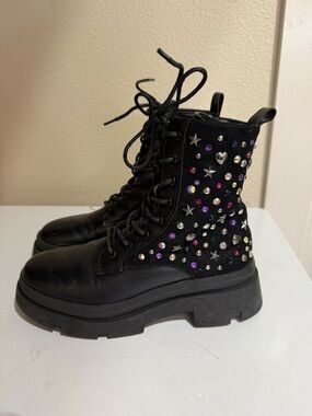 Steve Madden Black Combat Boots with Multicolor Studs